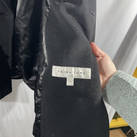NEW Trina Turk [ 14‎ ] Wool Blend Double Breasted Pea Coat in BLACK - Picture 10 of 16